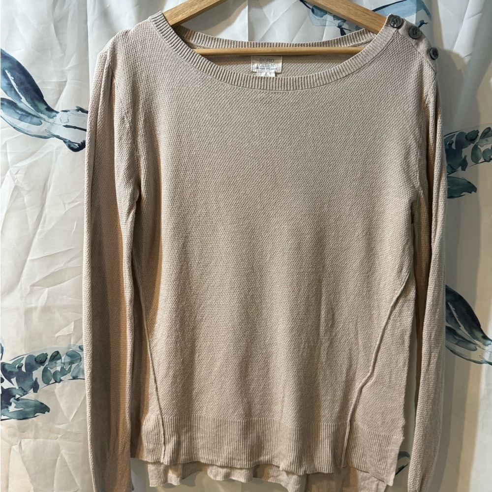Sigrid Olsen Oatmeal Knit Top Striped Linen Cotton Long Sleeve Sweater Women's S